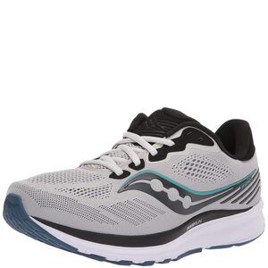 Saucony Men's Ride 14 Running Shoe, Fog/Black/Storm, 8 Wide
